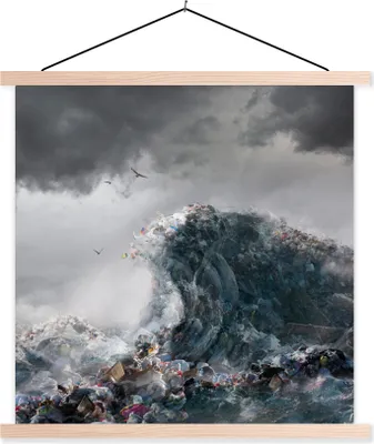 Produktbild von MuchoWow® Textilposter Meer - Golf - Abfall 60x60 cm mit holzfarbenen Rahmen - Wanddekoration