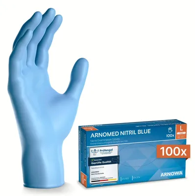 Produktbild von ARNOMED Einweg Handschuhe Blau, Nitril Handschuhe XS-XXL, 100 Stk/Box, Latexfrei - Gr. L
