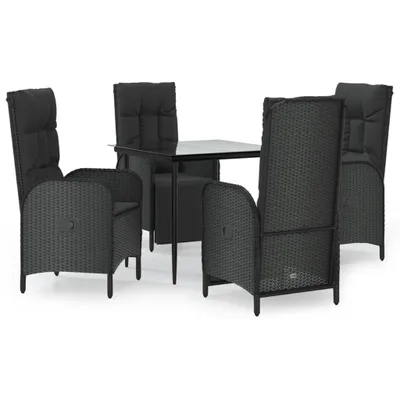 Image de vidaXL Ensemble de jardin 5 pièces avec coussins Noir Poly Rattan