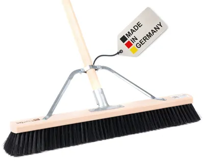 Produktbild von BawiTec Saalbesen 100cm mit Stielstabilisator Stiel 140cm Kunsthaar Borsten Besen Kehrbesen schwarz Feger