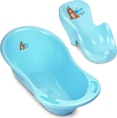 Produktbild von Baby Badewanne mit Baby badewannensitz 2 Set - Rheinland  - Babybadewanne Neugeborene ab 0 bis 24 Monate mit Stöpsel + Baby badewannensitz mit Anti Rutsch Beschichtung
