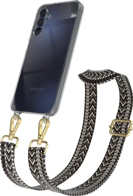 Produktbild von EAZY CASE Handykette - Verstellbarer Trageriemen kompatibel mit Samsung Galaxy A15, Handykordel mit transparenter Silikon-Hülle, Band in Grau