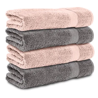 Produktbild von Komfortec 4er Duschtücher 70x140 cm Set aus 100% Baumwolle, 470g/m², Frottee, Weich, Anthrazit Grau/Rosa