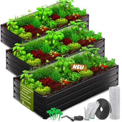 Produktbild von TTL GARDEN Meadow L Flat Hochbeet 3er Set 180x90x30cm Metall Anthrazit verzinkt, KI-generiertes Bild