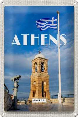 Produktbild von Blechschild Reise 20x30cm Athens Greece Flagge Akropolis