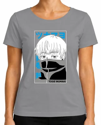Productafbeelding van Toge Inumaki Jujutsu Kaisen anime masker, manga, donker, cadeau, dames T-shirt, grijs, maat S