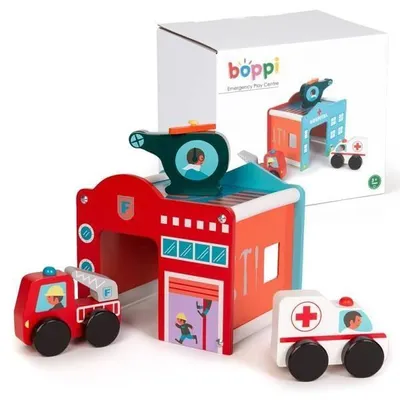 Produktbild von Rettungszentrum Spielset Holz 5in1 mit Krankenwagen und Hubschrauber 20 x 17 x 15 cm