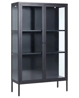 Zdjęcie produktu dla BELIANI Szafka dwudrzwiowa czarna stalowa 90 x 35 x 150 cm z półkami witryna szklane fronty i boki styl industrialny