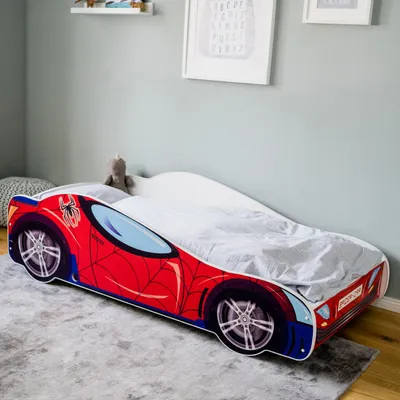 Produktbild von Autobett Kinderbett Jugendbett Spinnenauto-Motiv Kinder Spielbett Rennfahrer ohne Matratze 80x160 cm von 3. bis 10. Lebensjahr