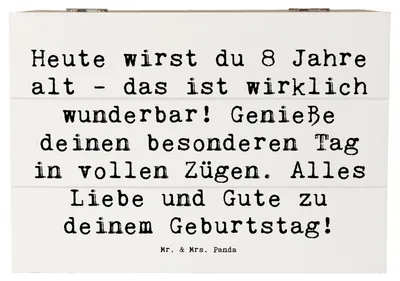 Produktbild von Mr. & Mrs. Panda holzschachtel Spruch 8. Geburtstag Feier 22 x 15 cm - Weiß - Geschenk, Truhe, Geschenkbox, geschenkkiste, Happy Birthday, besonderer Tag, Holzbox, Alter