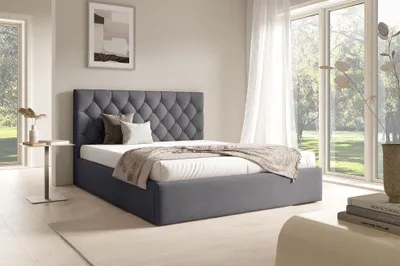 Produktbild von MEBLINI Bastian Polsterbett 160x200 mit Stauraum - Lattenrost und Bettkasten - Kopfteil Bett mit Stauraum - Doppelbett - Stauraumbett - Betten - 160x200 - Grau Samt ohne Matratze
