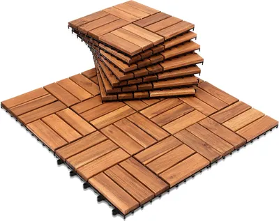 Produktbild von Bettizia 6m²Holzfliesen Terrassenfliesen Holz Fliesen Mosaik 30x30 cm Balkonfliesen wetterfest aus Akazienholz mit Klicksystem für Terrasse Balkon 66x