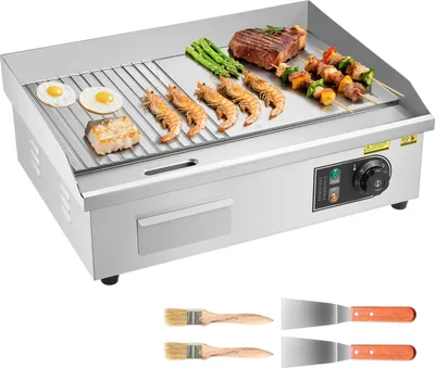 Produktbild von Elektrische Grillplatte (Plancha) - Gewerbliche Tischgrillplatte - 3200 W - 53,5 x 30 cm Grillfläche - Halb Geriffelt & Halb Glatt - Für Steaks & Pfannkuchen