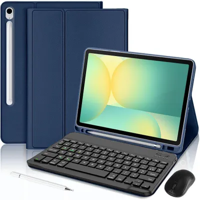 Image de Coque Clavier pour Samsung Galaxy Tab S10 FE / S10 Lite / S9 FE - Synthécuir Bleu Marine avec Clavier + Stylet + Souris