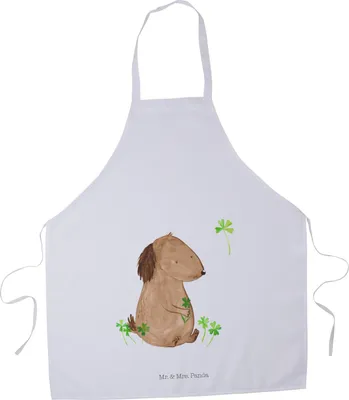 Produktbild von Mr. & Mrs. Panda Schürze Hund Kleeblatt - Weiß - Geschenk, Barista, Glücksbringer, Kochschürze, Sprüche, Motivation, Küchenzubehör, Barkeeper, Viel Glück, Kochkleidung