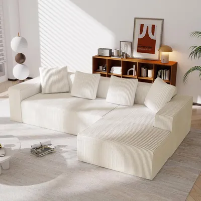 Produktbild von Vollkomprimiertes knochenloses Sofa,Cloud-Kombinationssofa mit L-Liegestühlen,modernes modulares Sofa mit tiefen Sitzplätzen,gepolstertes Sofa,Weiß