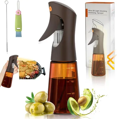 Obrázok produktu pre Sprej na olivový olej 200 ml, sklenený dávkovač, hnedý, 3-v-1 uzáver, na varenie a grilovanie
