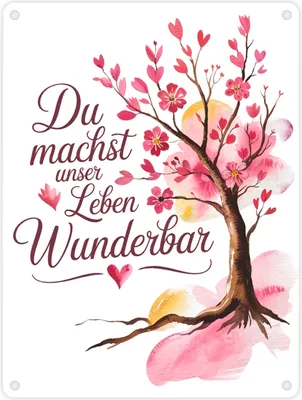 Produktbild von Du machst unser Leben wunderbar Metallschild in 15x20 cm Baum mit Blumen