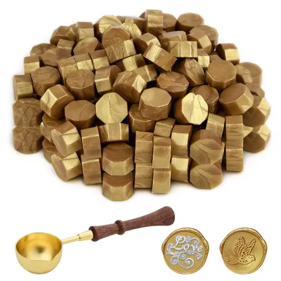 Imagen del producto de Perlas de cera para sellos, de forma octogonal, 300 unidades, con cuchara, para invitaciones