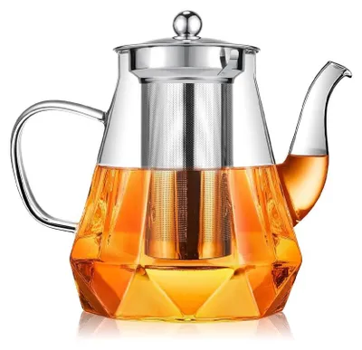Imagen del producto de Tetera de vidrio con colador, 1 litro, resistente al calor, para té a granel