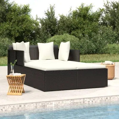 Produktbild von The Living Store Sonnenliege mit Kissen Schwarz 182x118x63 cm Poly Rattan