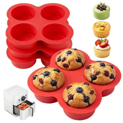 4er-Set Muffinförmchen aus Silikon, antihaftbeschichtet, rot