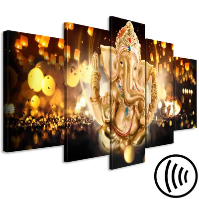 Produktbild von Akustikbild Ganesha Hinduismus 200x100 cm Bilder Akustikschaum Hochleistungsschallabsorber Schallschutz Leinwand 5 tlg Wandbild Raumakustik Schalldämmung Zen p-A-0031-b-o