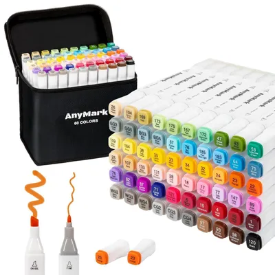 Produktbild von Alkohol Marker Set 60 Farben Twin Tip Künstlerstifte Meißel & Feinspitze Tragetasche