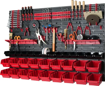 Produktbild von 78-tlg. Werkzeugwand Set 1152 x 780 mm Lochwand Werkstattregal 32 Stapelboxen Sichlagerboxen Werkstattordnung