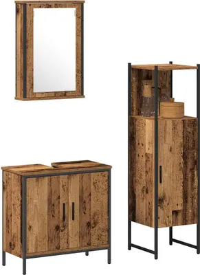 Image de Ensemble de meubles de salle de bain vidaXL, 3 pièces, marron, 33 x 33 x 120,5 cm
