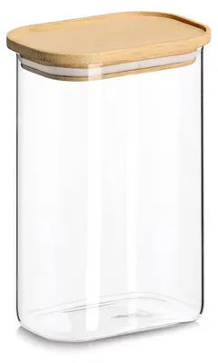 Image de Bocal de conservation Zeller avec couvercle en bambou, 1 300 ml, verre borosilicaté/bambou, env. 12,8 x 9 x 18,8 cm