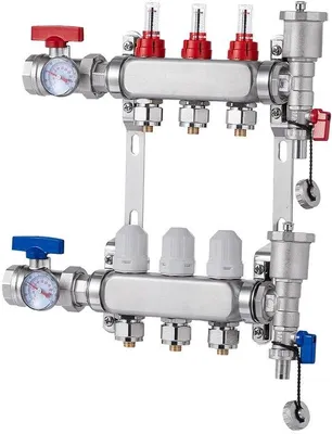 Produktbild von Dreiwege-Wärmeverteiler, 1/2 Zoll PEX-Rohrverteiler, rostfreier PEX-Verteiler für hydronische Fußbodenheizungen, Wärmeverteiler PEX-Rohrset mit 1/2 Zoll-Adaptern
