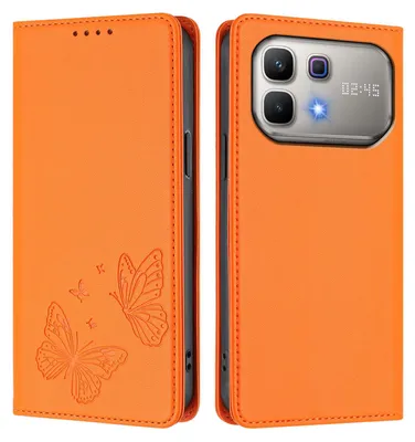 Image de Étui en cuir pour Infinix Note 60 5G, étui de protection type portefeuille en cuir gaufré « papillon » avec support, couleur orange
