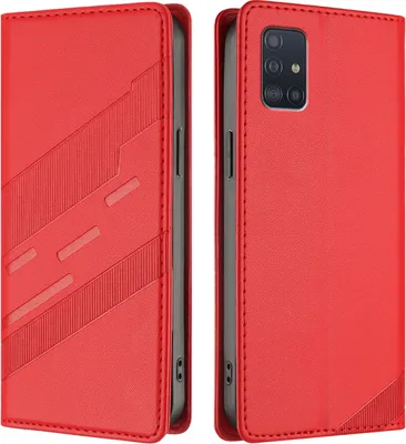Produktbild von Hülle für Samsung Galaxy A51 5G, Kunstleder Brieftaschen Handyhülle mit Kartenfach und Standfunktion Rot