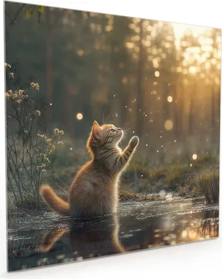 Produktbild von Küchenrückwand Spritzschutz Glas mit Motiv Katze mit Marienkäfer 40 x 40 cm