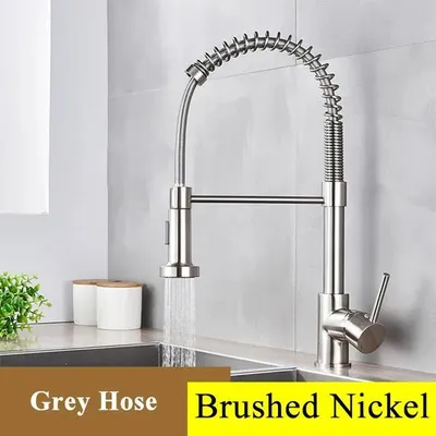 Immagine prodotto di Miscelatore per cucina con doccetta estraibile a forma di "U" - Miscelatore monocomando - Girevole a 360° - Acqua calda e fredda - Realizzato in ottone con finitura in nichel spazzolato