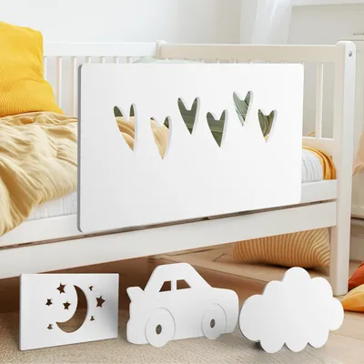 Produktbild von zovis Herzen (weiß) Holz-Rausfallschutz für Kinderbetten - Absturzsicherung, Bettschutz, Verschiedene Designs, universal, einfache Montage