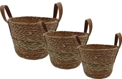 Produktbild von Seegras Korb Set - 3er - Deko Aufbewahrungskorb in 25 / 22 / 17 cm