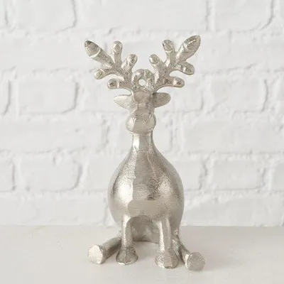 Immagine prodotto di Set di 2 renne in metallo argentato Unyqoos® – decorazioni natalizie da collezione, realizzate a mano, dimensioni 8x8x16 cm e 10x10x21 cm