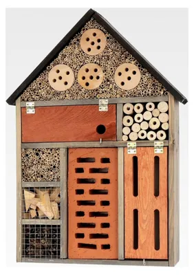 Produktbild von Insektenhotel Groß aus Holz | Nisthilfe und Schutz für Nützlinge | Naturbelassenes Bienenhotel für verschiedene Fluginsekten, Schmetterlinge und Marienkäfer