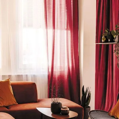 Obrázek produktu pro Červená bavlněná záclona s oky, rozměry 105x250 cm
