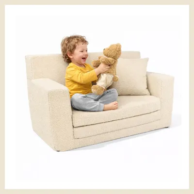 Produktbild von Kindersofa aus Schaumstoff David Stilvoller Komfort für das Kinderzimmer Ausklappbar Kindermöbel Polstersofa Beige