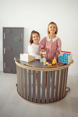 Produktbild von 3in1 große Montessori Wippe + Tischplatte + große WÖLKCHEN Rutsche - grau