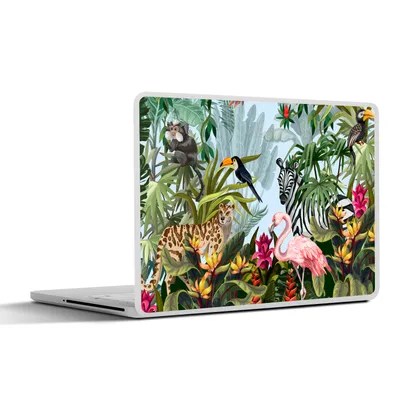 Produktbild von MuchoWow® Laptop Aufkleber Sticker Cover Dschungel - Natur - Jungen - Mädchen - Kinder - Zebra - Flamingo 30x22 cm - Laptop-Sticker