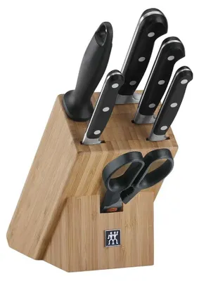 Produktbild von 7-teiliges Messerset mit Messern und Schere, Edelstahl, Bambus