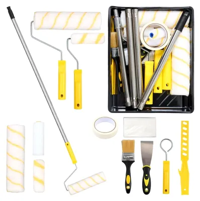 Produktbild von Farbroller Set mit Teleskopstange, 20-teiliges Malerset mit 1,5 m Teleskopstange, 23 cm + 11 cm Malerrolle, Pinsel, Schaber und Farbwanne