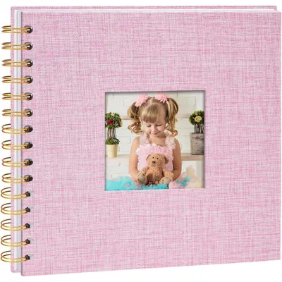 Produktbild von Fotoalbum zum Selbstgestalten 20,5 x 20,5 cm, DIY Scrapbook Spiralalbum mit 40 weißen Seiten, Leinen, Rosa