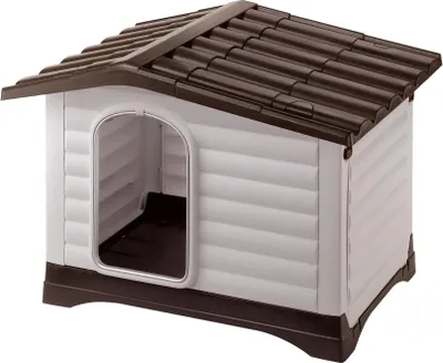 Obrázek produktu pro Ferplast 87257099 - Venkovní bouda pro psy Dogvilla 110, výklopná boční stěna, robustní plast odolný proti nárazu a UV záření, větrací mřížka, 111 x 84 x 79 cm