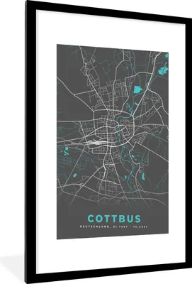 Produktbild von MuchoWow® Gerahmtes Poster Deutschland - Blau - Cottbus - Stadtplan - Karte 60x90 cm - Poster mit Schwarzem Bilderrahmen Wandposter Rahmen Foto Bilder - Dekoration - Wandposter Wohnzimmer - Hochwertig