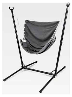 Produktbild von Hängesessel mit Gestell, 6-fach höhenverstellbare Hängeschaukel mit Seitentasche, Hängestuhl bis 120 kg belastbar, Indoor- und Outdoor-Hängesitz für Wohnzimmer, Schlafzimmer, Terrasse und Garten